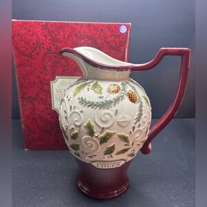 Grasslands Road CHRISTMAS CHEER 2Qt Pitcher Holly Berry Pinecone Embossed